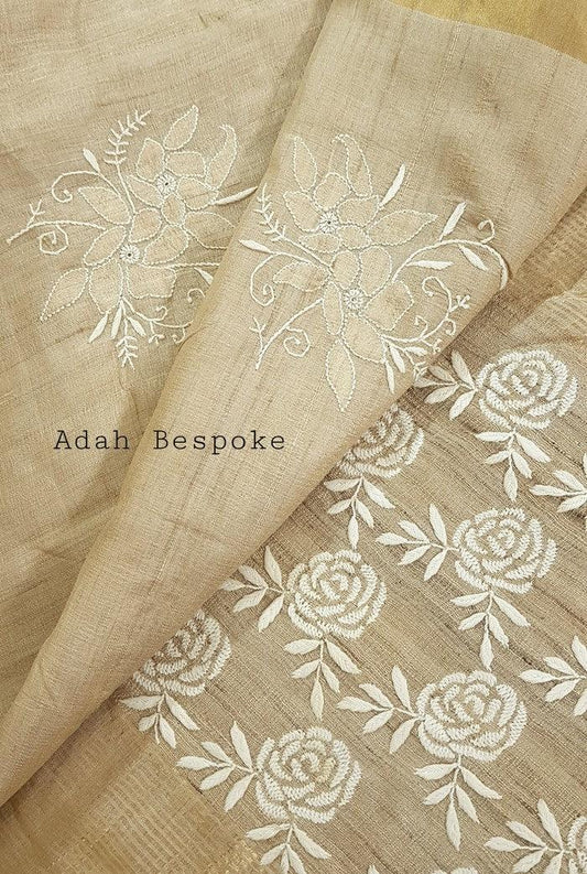 Designer Tussar Silk Saree - Adah Chikankari