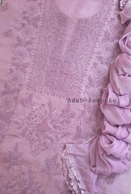 Chikankari Tussar Silk Set ( Do Taar )