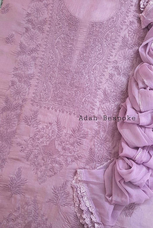 Chikankari Tussar Silk Set ( Do Taar )