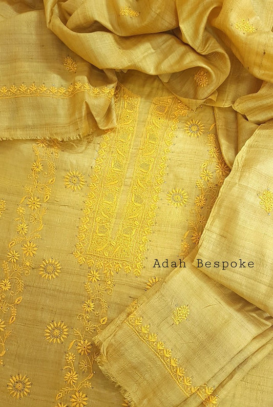 Chikankari Khadi Silk Set ( Do Taar )