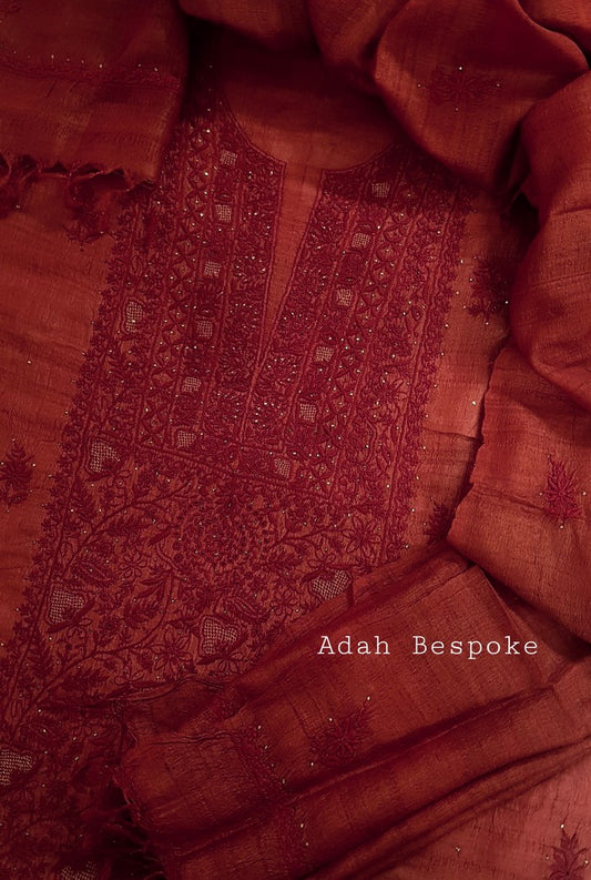 Chikankari Khadi Silk Set ( Do Taar )