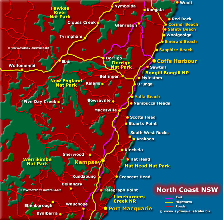 North Coast Map NSW Attractions Places Of Interest