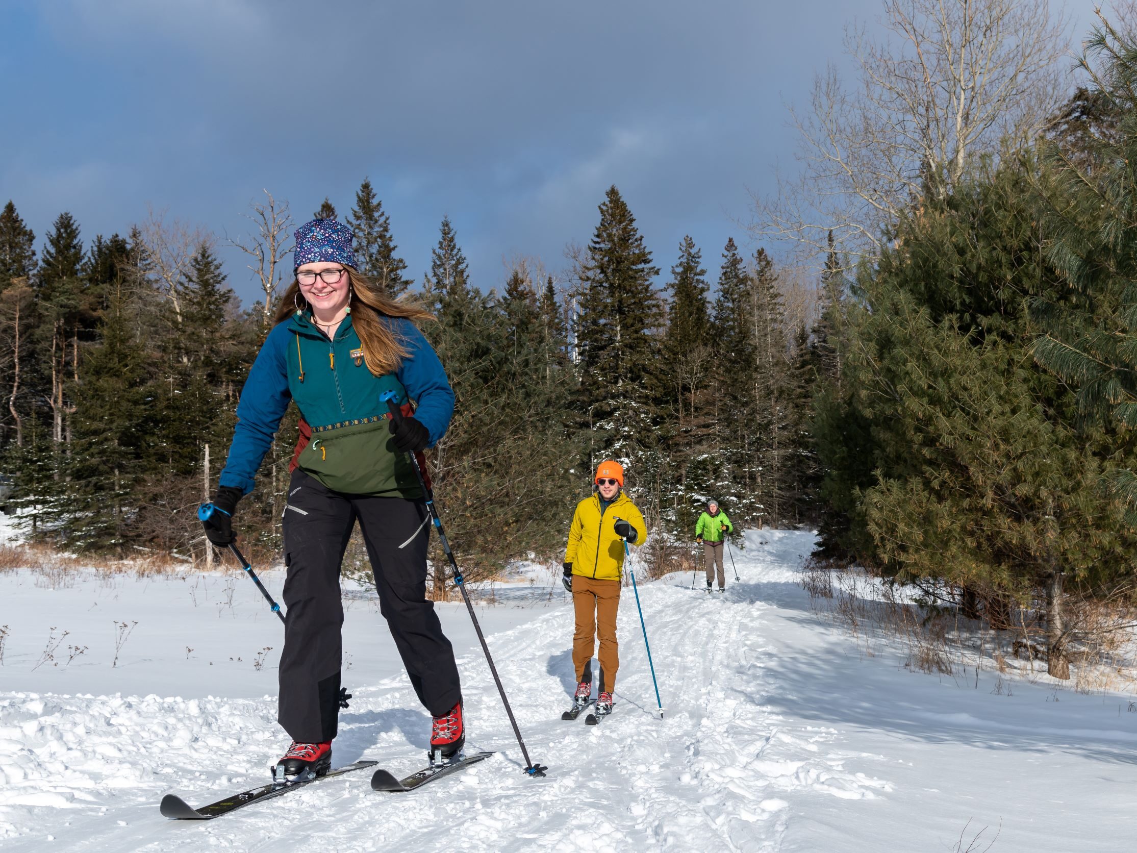 Two skiers on a trail