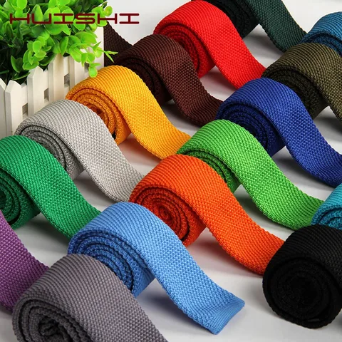 Knitted Ties For Men Slim Fashion Neckties Plain Black Red Knit Tie Men Women Wedding Daily Casual Neck Knitted Cravatas HUISHI