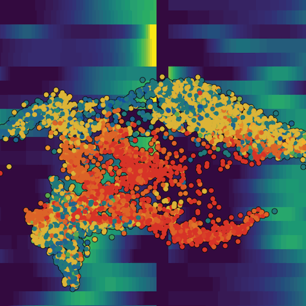 Abstract colorful image collage of data from the Seattle Hub for Synthetic Biology