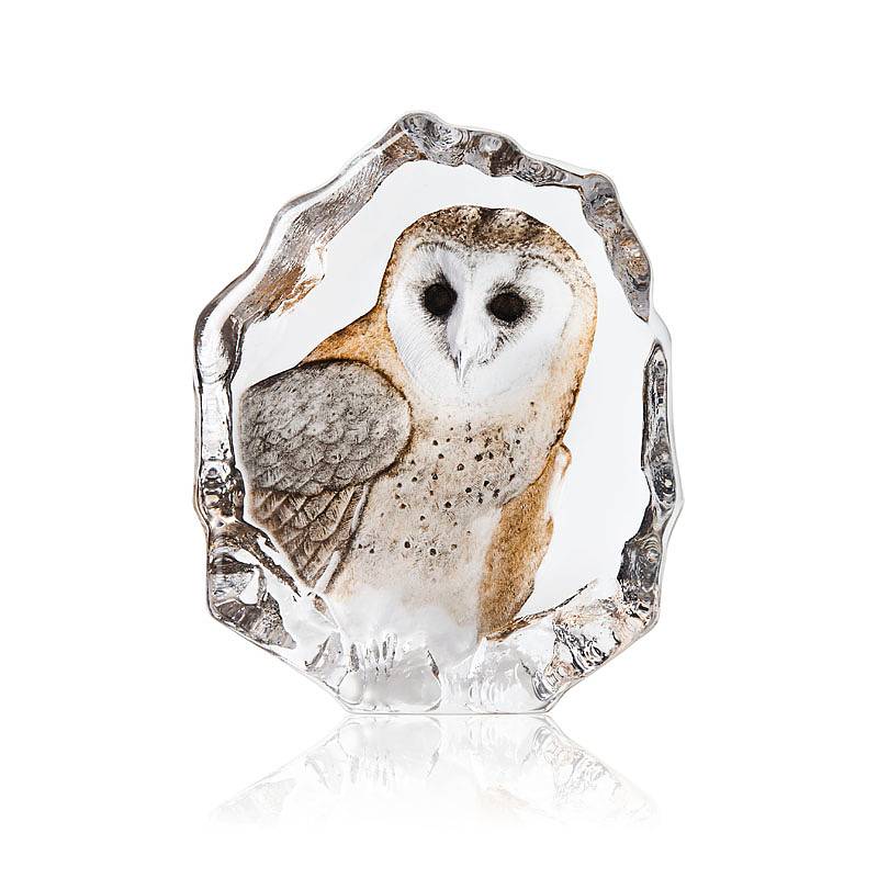 Crystal Barn Owl Sculpture by Mats Jonasson