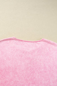 Strawberry Pink Mineral Wash Exposed Seam Drop Shoulder Oversized Tee