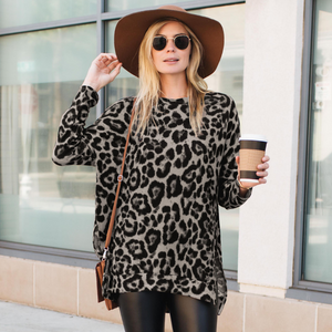 Leopard Long Sleeve Hi Low Side Slit Top