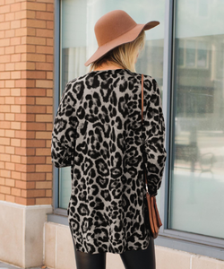 Leopard Long Sleeve Hi Low Side Slit Top