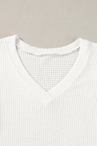 V Neck Petal Sleeve Waffle Knit T-Shirt