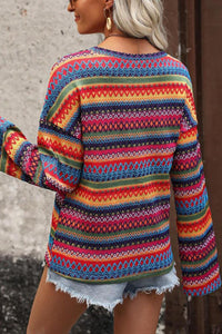 Multicolor Jacquard Geo Long Sleeve T Shirt