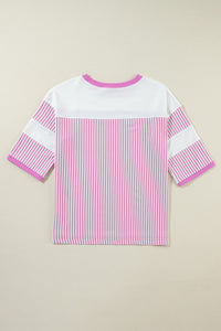 Striped Patchwork 3/4 Sleeve Oversize Top