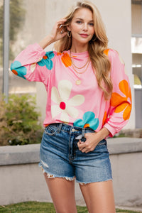 Cute Flower Print Bracelet Sleeve Top