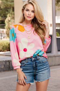 Cute Flower Print Bracelet Sleeve Top