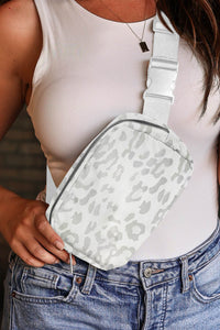 White Leopard Print Buckle Canvas Chest Bag