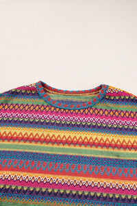 Multicolor Jacquard Geo Long Sleeve T Shirt