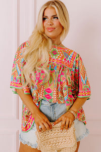 Fashion Printed Wide Sleeve Plus Size Blouse