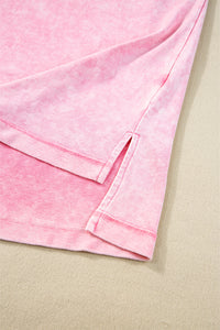 Strawberry Pink Mineral Wash Exposed Seam Drop Shoulder Oversized Tee