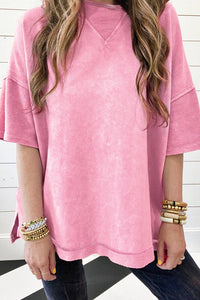 Strawberry Pink Mineral Wash Exposed Seam Drop Shoulder Oversized Tee