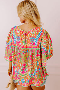 Fashion Printed Wide Sleeve Plus Size Blouse