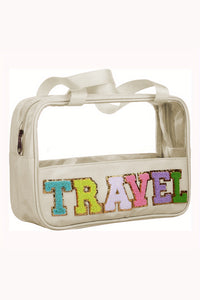 TRAVEL Chenille Letter Clear PVC Makeup Bag