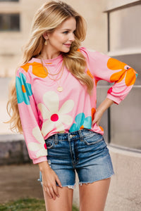 Cute Flower Print Bracelet Sleeve Top