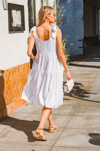 White Magnolia Midi Tie Strap Tier Dress