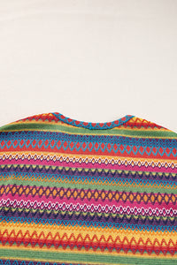 Multicolor Jacquard Geo Long Sleeve T Shirt