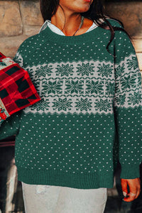 Christmas Snowflake Pattern Drop Shoulder Plus Size Sweater