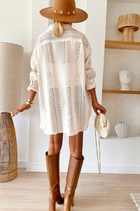 Lace Crochet Collared Tunic Oversized Shirt