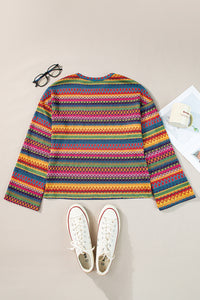 Multicolor Jacquard Geo Long Sleeve T Shirt