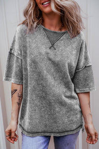 Strawberry Pink Mineral Wash Exposed Seam Drop Shoulder Oversized Tee