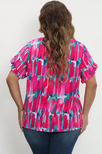 Rose Plus Size Abstract Print Ruffled Petal Sleeve Blouse