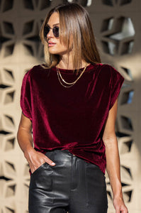 Velvet Rouge Ruched Shoulder Top