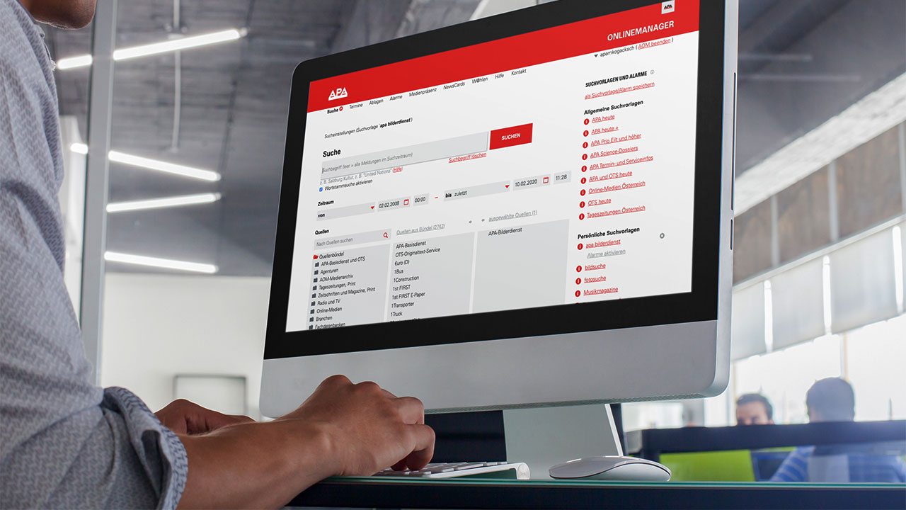 Screenshot Suchseite APA-Onlinemanager