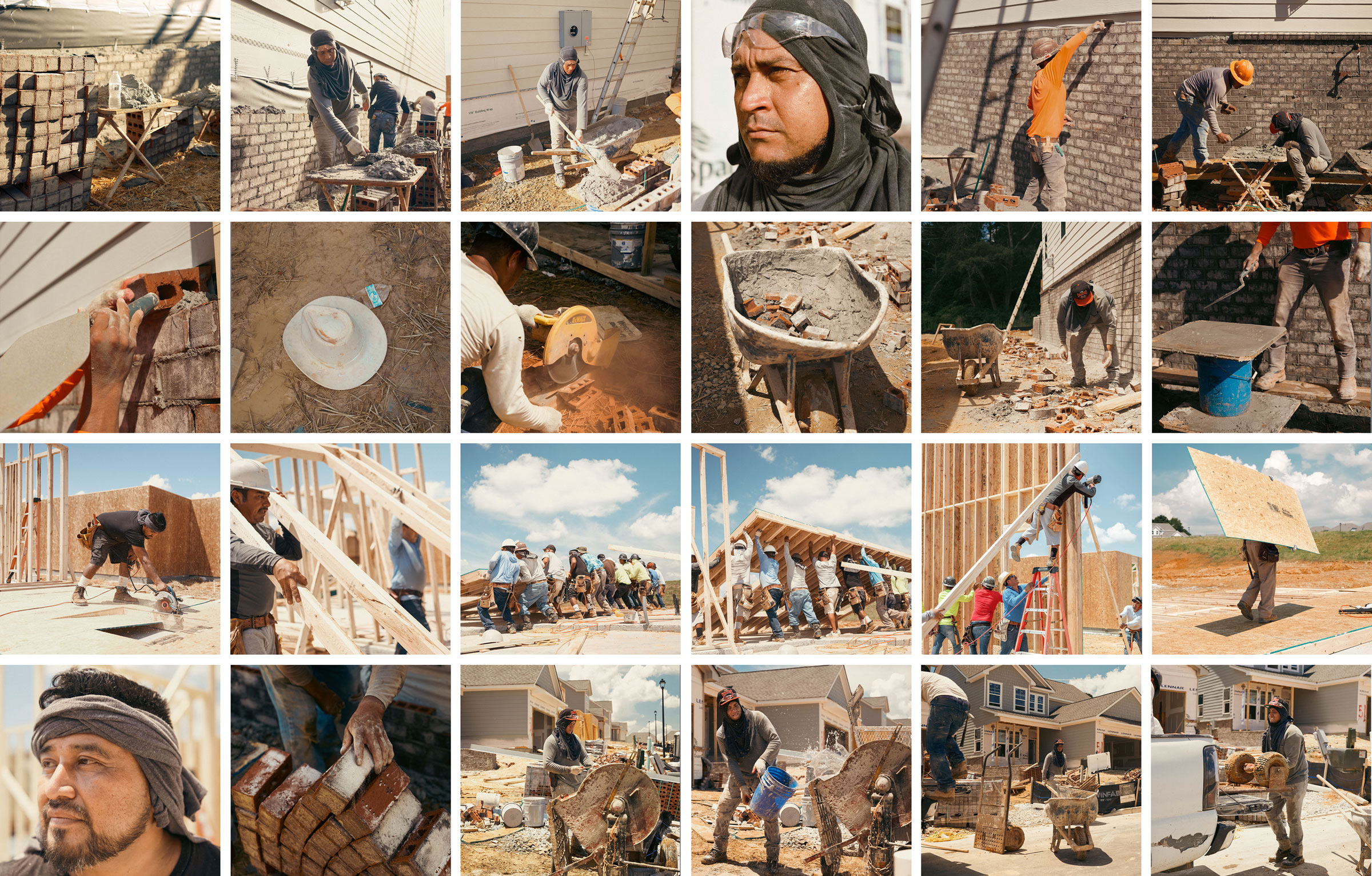 Construction workers toil in the heat working on a new subdivision being built in Loganville, Ga., in July 2023.