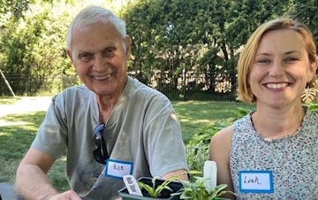 Dr. Bob Olson and grateful neighbor Leah Patrick.