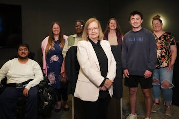 Colleen Wieck stood with several people in attendance for her 40th class of Partners in Policymaking. From left: Sumukha Terakanambi, Elizabeth Marsh,