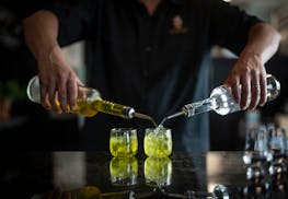 Lucas Sjostrom creates a cocktail called A. Pickle McKinstry, which includes Redhead Creamery’s handcrafted Azro Araga liquor, pickle juice and Marg