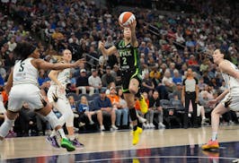 Lynx guard Natisha Hiedeman (2) drives unchallenged through the lane during a game against the Liberty at Target Center on May 25.