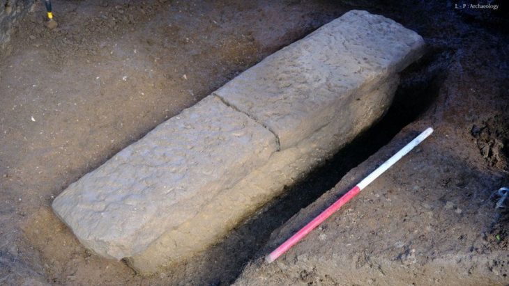 The stone coffin was found with the remains of two people inside