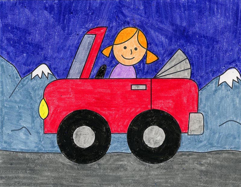 Easy How to Draw Cartoon Car Tutorial and Car Coloring Page