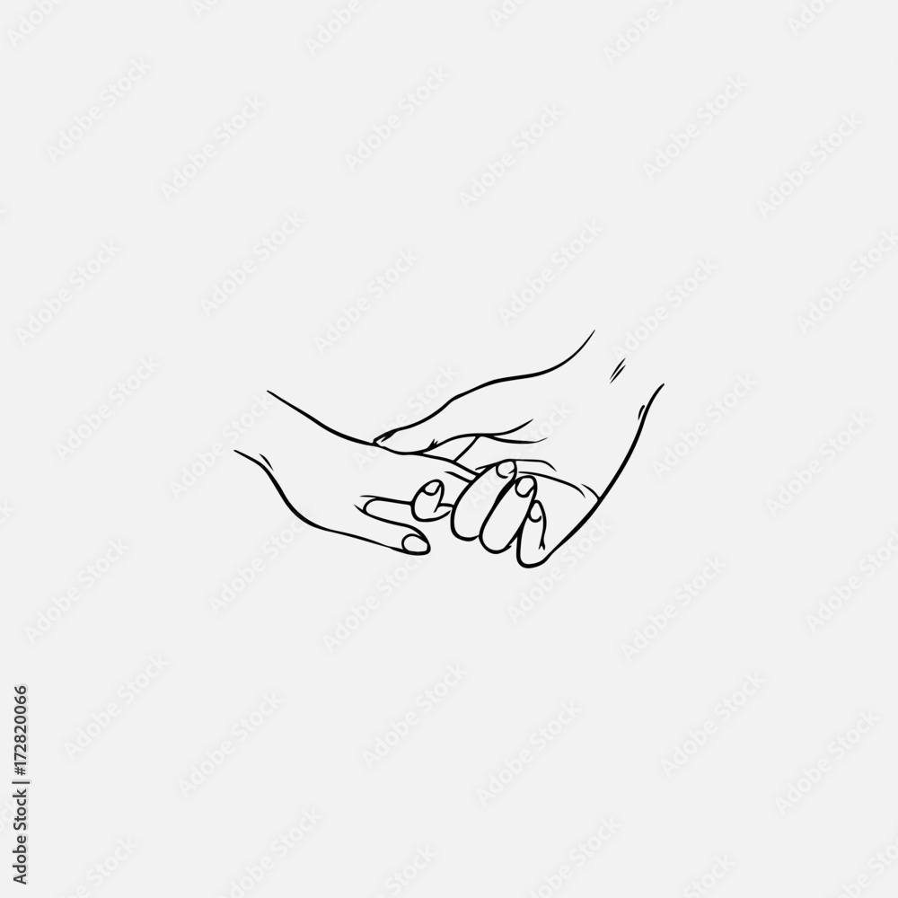 Drawing of holding hands isolated on white background. Symbol of love,  dating, close relationship, intimacy and romance. Hand drawn black and  white vector illustration. Stock Vector | Adobe Stock