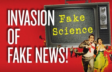 Invasion of fake news - old style television with fake science on the screen.