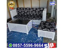 Sofa Rotan Sintetis Anyaman Mata Ayam Cocok Untuk Ruang Tamu - Batu