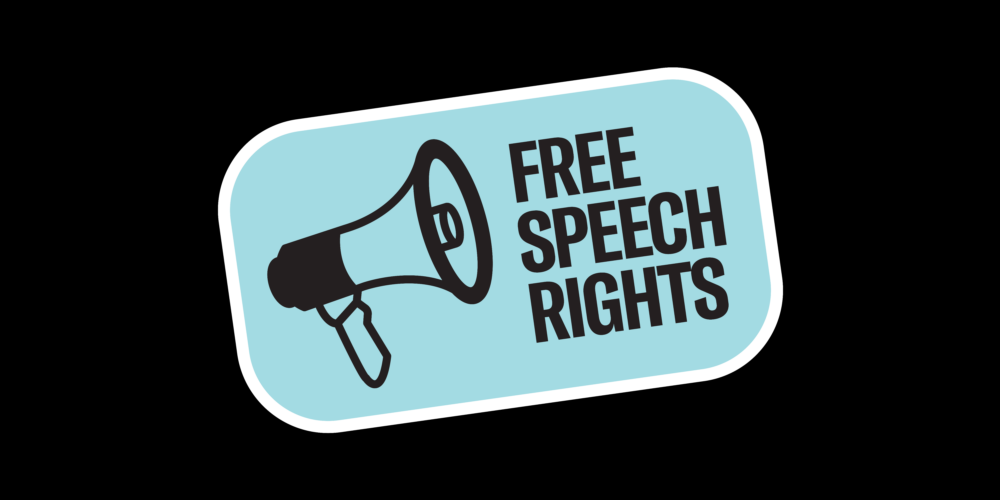 A graphic that says "Free Speech Rights."