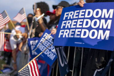 Freedom signs and American flags