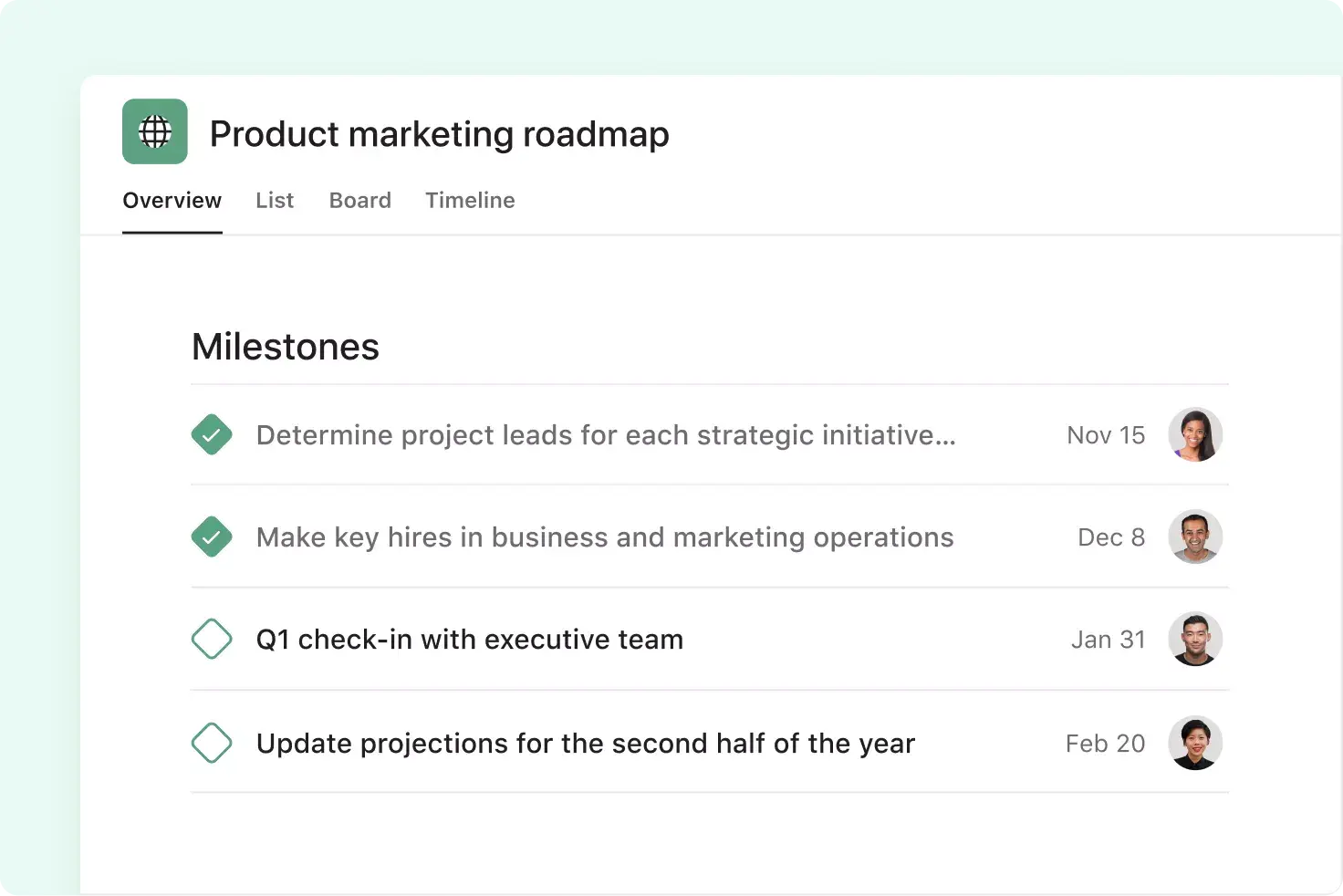 track project milestones in asana