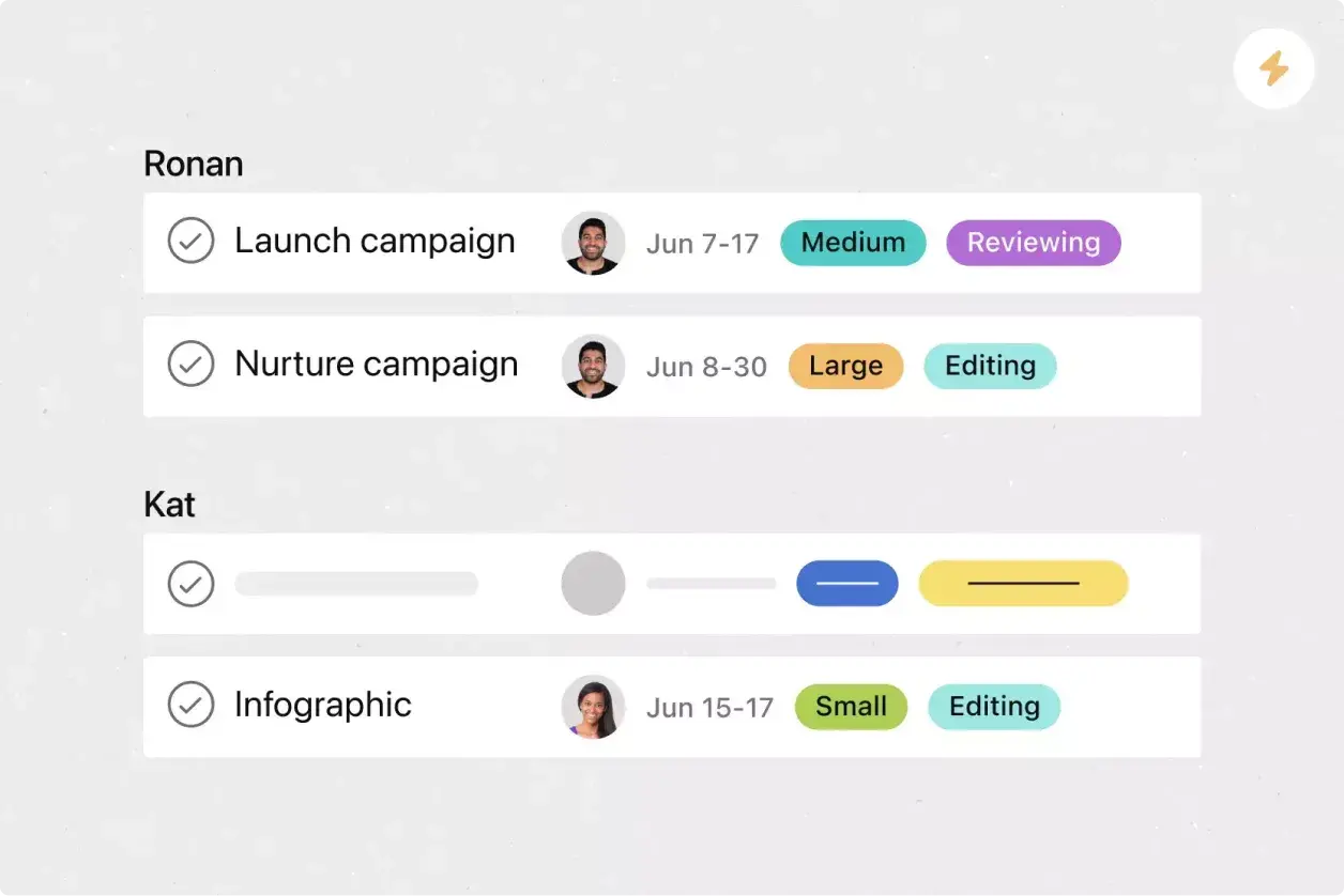 Asana Product UI of a template for creative requests 