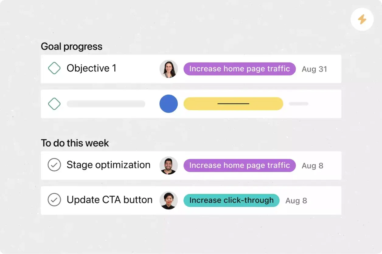 Objetivos del equipo de planificación: interfaz de usuario del producto de Asana